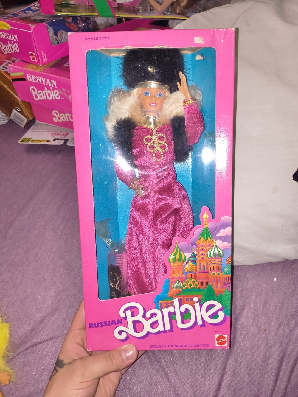 Barbie Russian Doll in Hot Pink Gown with Black Fur Trim